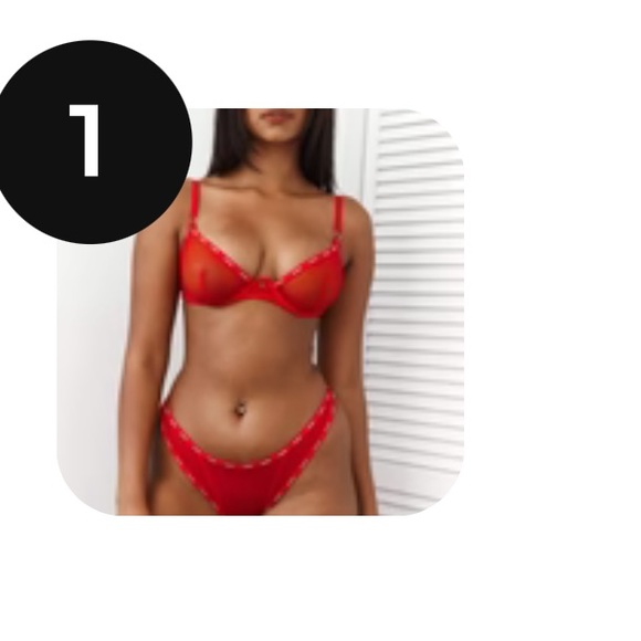 Lounge red mesh bra and panty set. - Picture 3 of 3